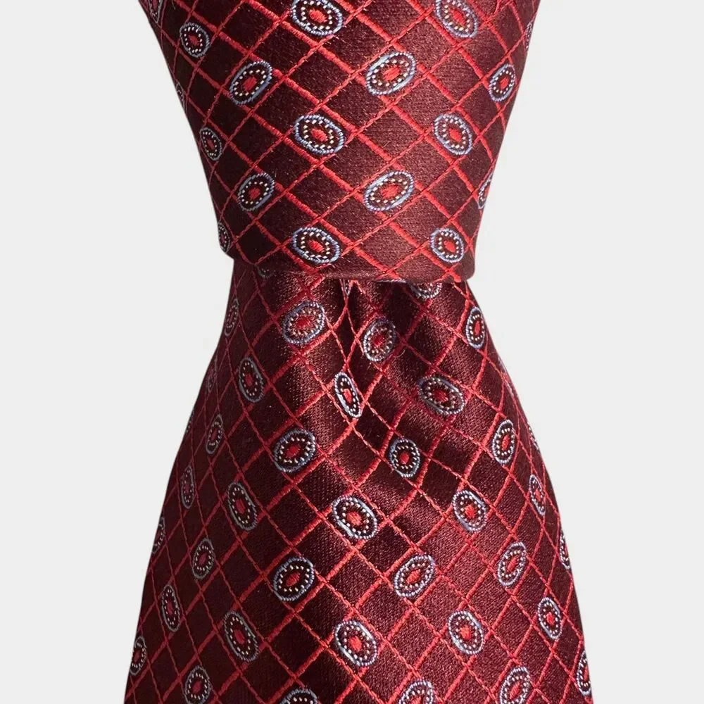 ROBERT TALBOTT Silk Tie Geometric/Polka dot 100% Silk Necktie Red/Blue NWOT